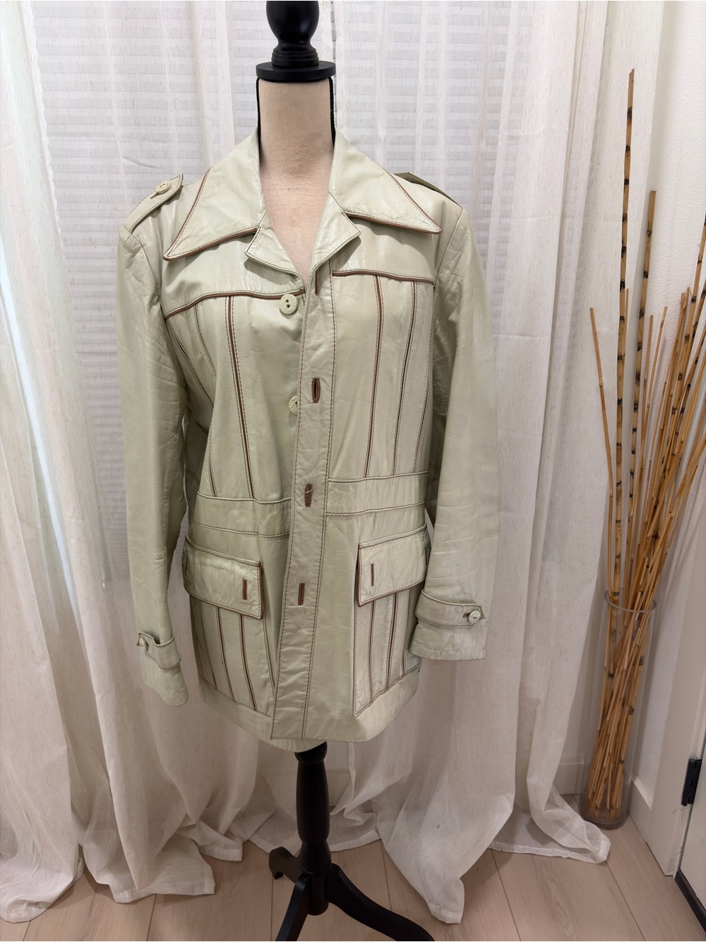 Beige/Tan Coat/Jacket with Brown Piping